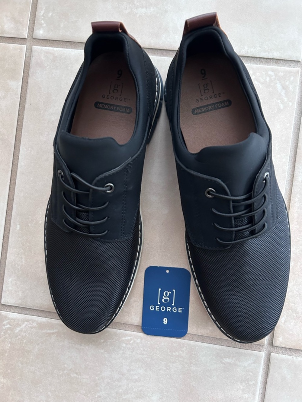 George Black Lace-Up Oxford with Brown Heel Pull
